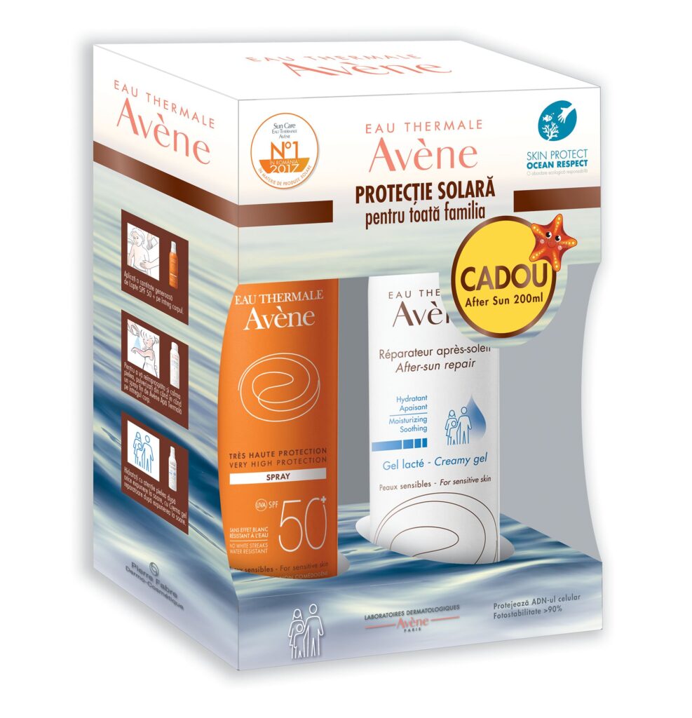 Avene Spray Fotoprotectie SPF 50, 200 ml + Gel Reparator Dupa Plaja 200 ml CADOU-0