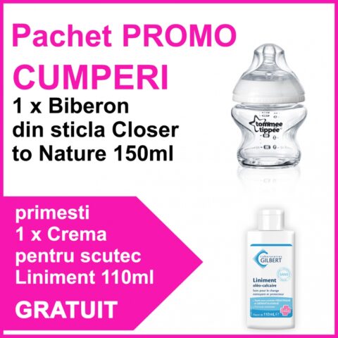 Tommee Tippee Pachet Biberon Closer to Nature Sticla 150ml + Crema Pentru Scutec Liniment 110ml CADOU, Pachet, 1buc-0 Tommee Tippee Pachet Biberon Closer to Nature Sticla 150ml + Crema Pentru Scutec Liniment 110ml CADOU, Pachet, 1buc-0