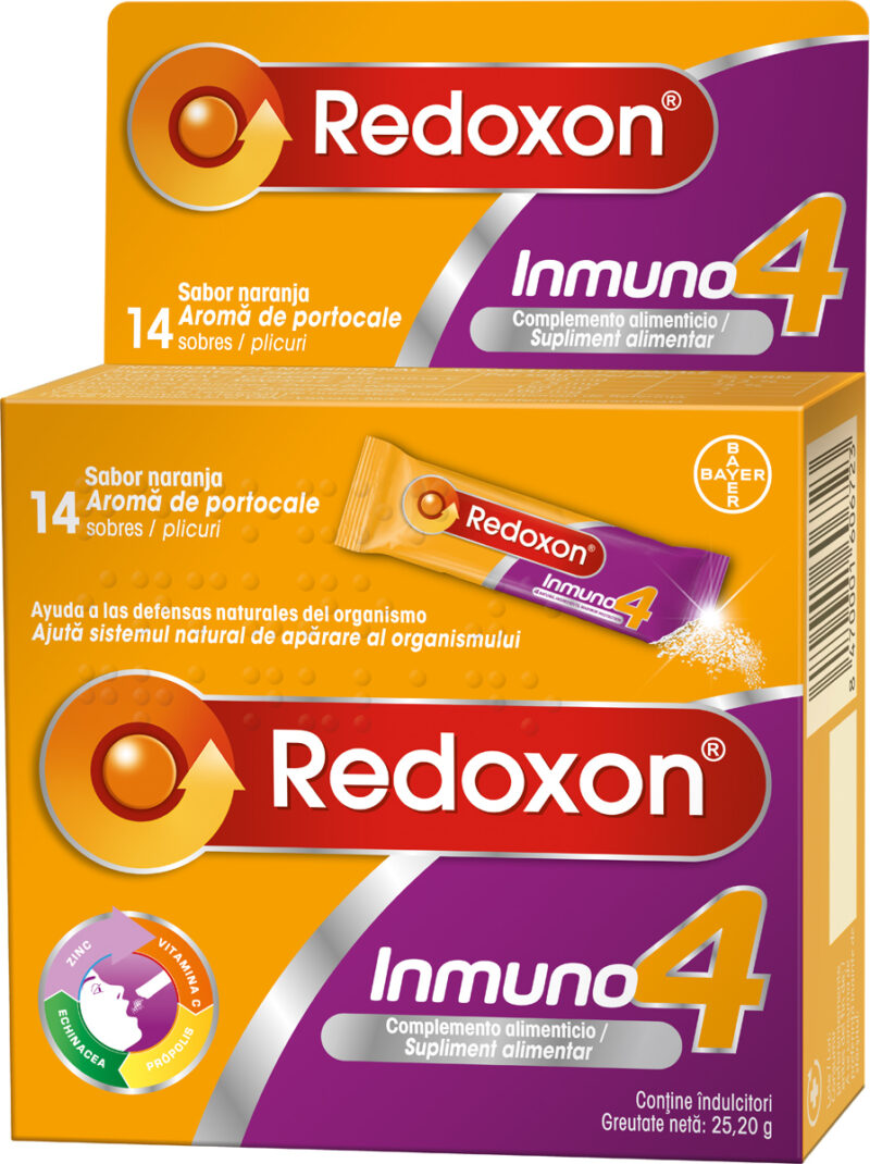 Redoxon Inmuno 4, Vitamina C, Echinacea, Zinc si Propolis, 14 plicuri cu granule orodispersabile-0
