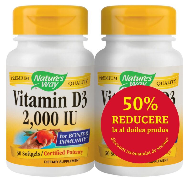 Secom Vitamin D3 2000UI 30cps x 2 BUC -50% La Al Doilea Produs-0