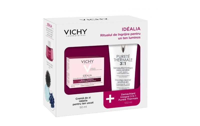 Trusa Vichy Idealia Crema Cu Efect De Netezire Si Iluminare Pentru Ten Uscat + VICHY Purete Thermale Demachiant Integral 3 in 1-0