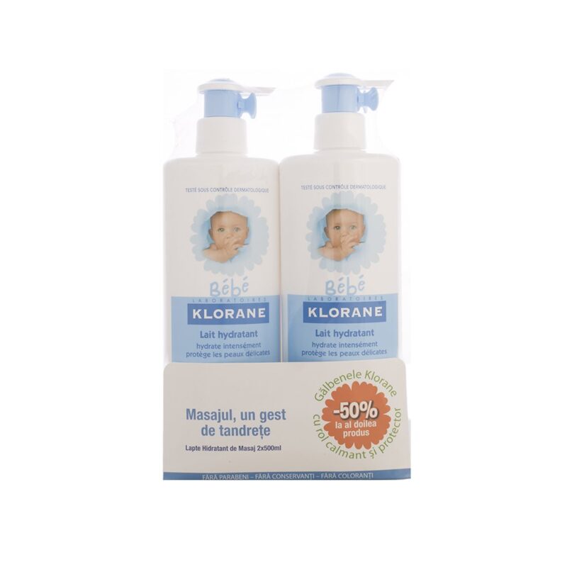 Pachet Klorane Bebe Lapte Hidratant Masaj x 500ml 1+ -50% Reducere la al doilea Produs-47715
